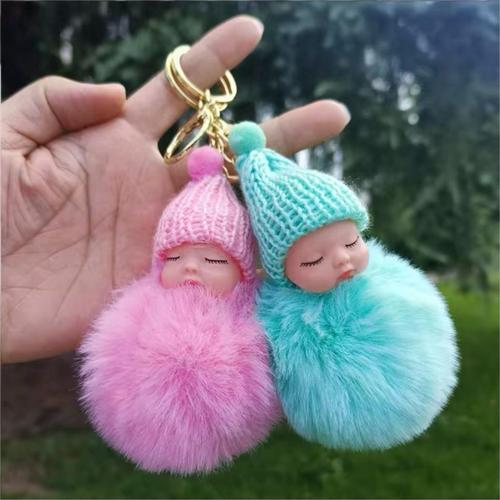 Uyuyan Bebek Ponpon Çanta Aksesuar Hediyelik Anahtarlık