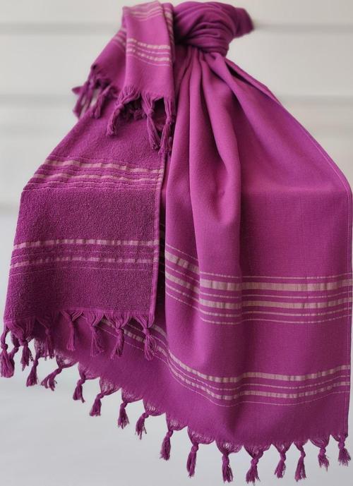 Mürdüm Çizgili Havlu Peştemal 90x170cm - Yumuşak Plaj Havlusu- %100 Pamuk