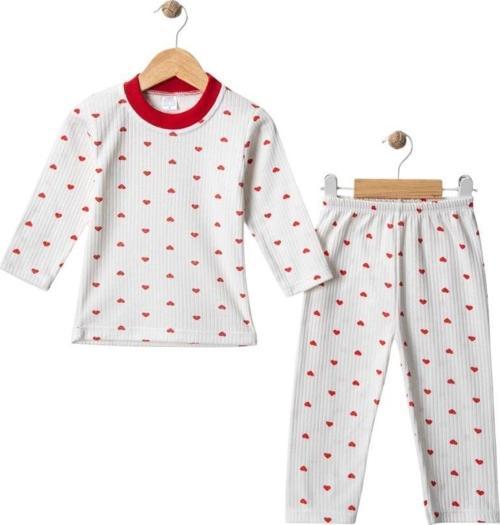 Mdrandy Raporlu Kalp Desenli Pijama Takım 1-3 Yaş (%100Pamuklu) (Hediye Paketli)