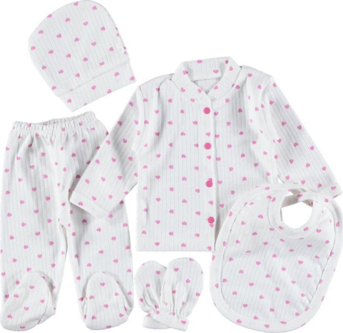 Mdrandy 0-3 Aylık 5 Li Zıbın Seti Hastane Çıkış Seti %100 Pamuklu (Kutusuz)