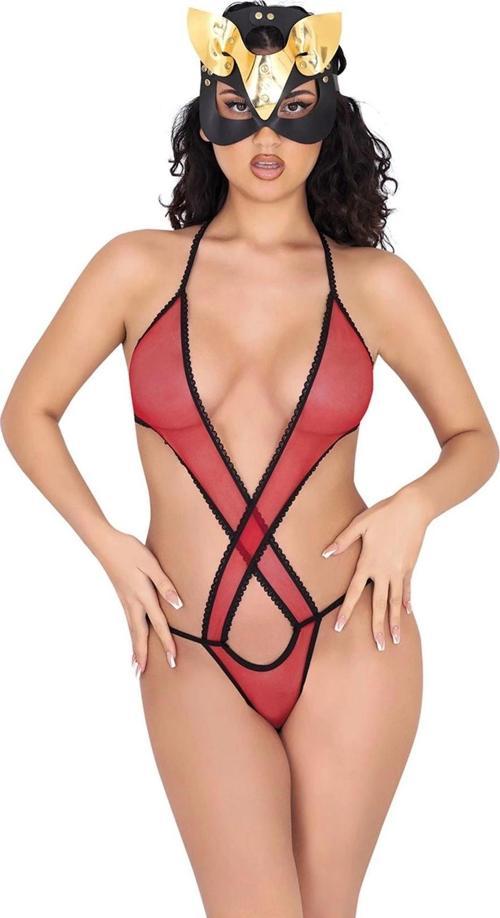 Kırmızı Lcralı Tül Bodysuit - 935