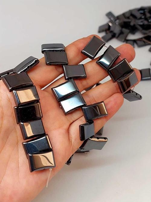 Hematit Taşı Üç Delikli YARIM Dizi 17*10mm (18cm Uzunluğundadır)