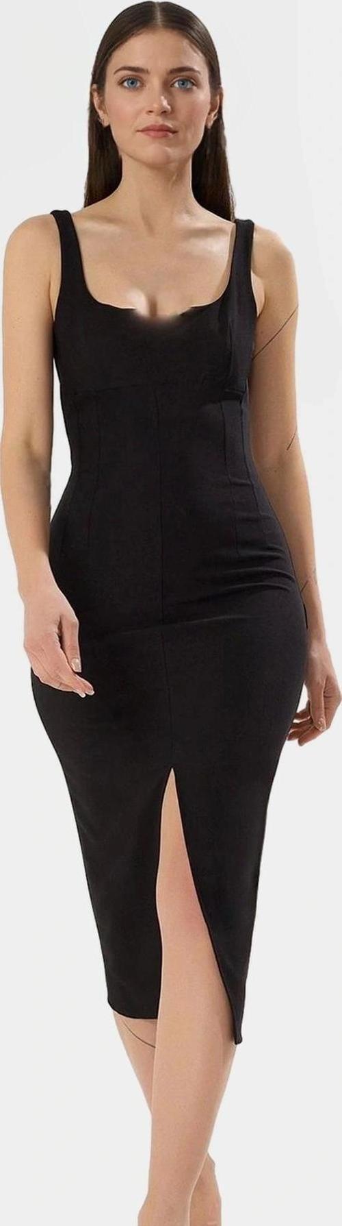 Zarif Midi Boy Kolsuz Dokuma Elbise Vücudu Saran 88% Polyester Yazlık Modern Stil Konforlu Kesim