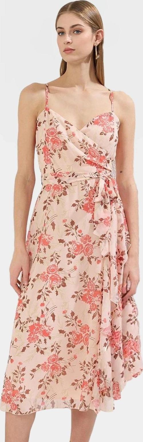 Şifon Astarlı Midi Elbise V Yaka A line Desenli Yazlık Özel Tasarım Trend Şık Görünüm