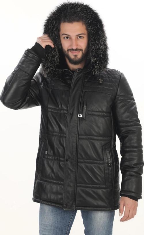 Erkek Günlük Şıklık İçin Derimont Parka Erkek Hakiki Kuzu Derisi Mont Kapüşonlu Kürklü Kaban