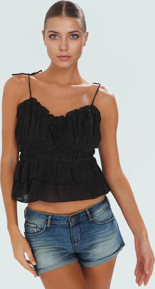 Kadın Keten Görünümlü Yazlık Bluz İnce Askılı Crop Model Özel Tasarım Dayanıklı Malzeme