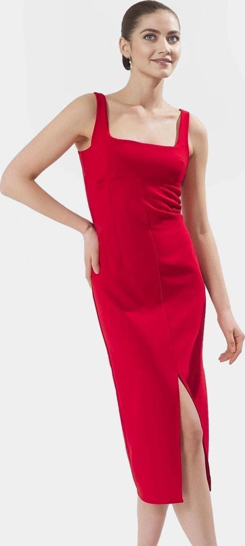 Zarif Midi Boy Kolsuz Dokuma Elbise Vücudu Saran 88% Polyester Yazlık Modern Stil Konforlu Kesim