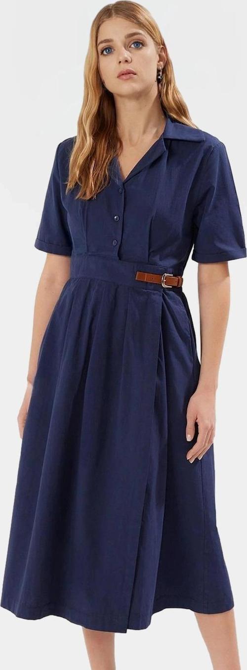 Yazlık Midi Poplin Elbise Kemerli A Kesim Günlük Şık Görünüm Mükemmel Uyum Modern Stil