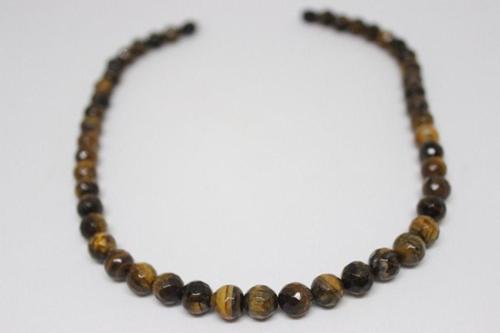 Kaplan Gözü Taşı Faset Kesim Kolye 8 Mm Kehribar Klipsli