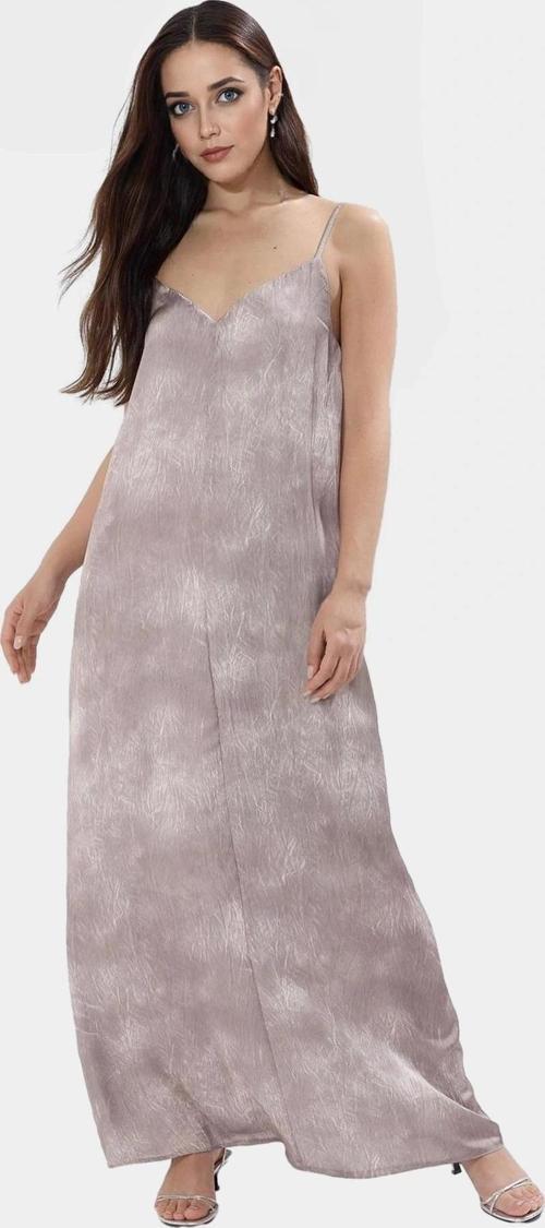 Maxi V Yaka Soyut Desenli Saten Elbise Rahat Yazlık Günlük Stil Trend Tasarım Kaliteli İşçilik