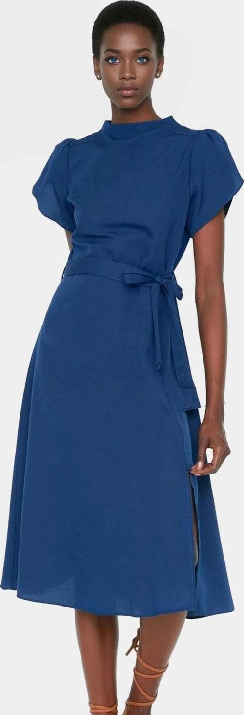 Midi A Line Pamuklu Elbise Bel Kuşağı ile Yazlık Şık Konforlu Kesim Zarifane Tasarım