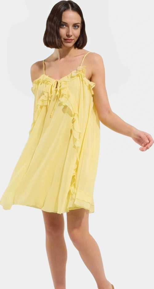 Yazlık Mini Fırfırlı Elbise Polyester Dokuma Kumaş Trend Tasarım Özel