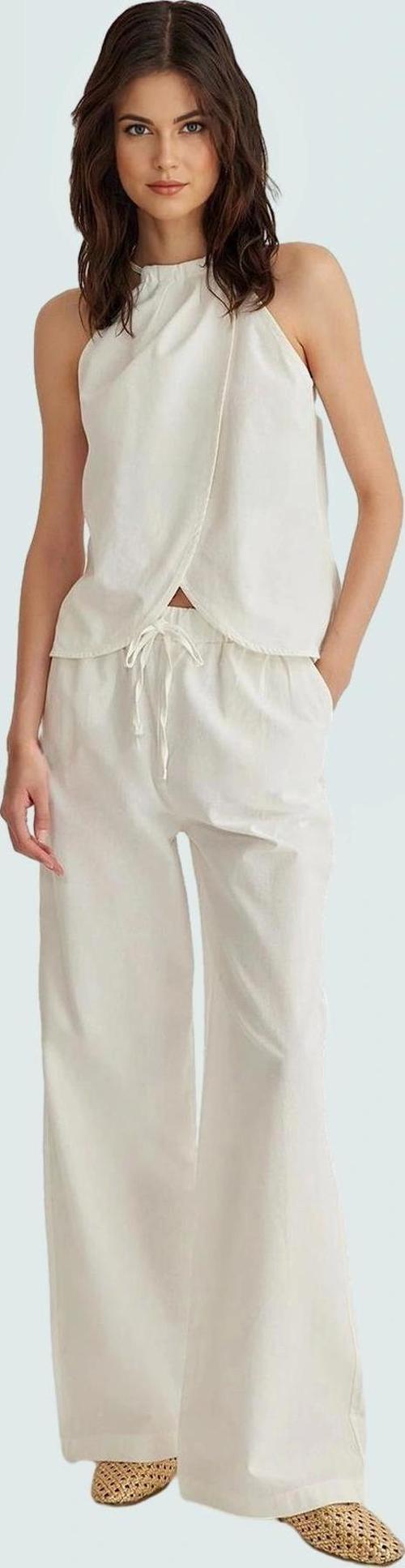 Pamuklu Halter Yaka Bluz Geniş Paça Pantolon Yazlık Takım Rahat Ve Şık Kaliteli İşçilik