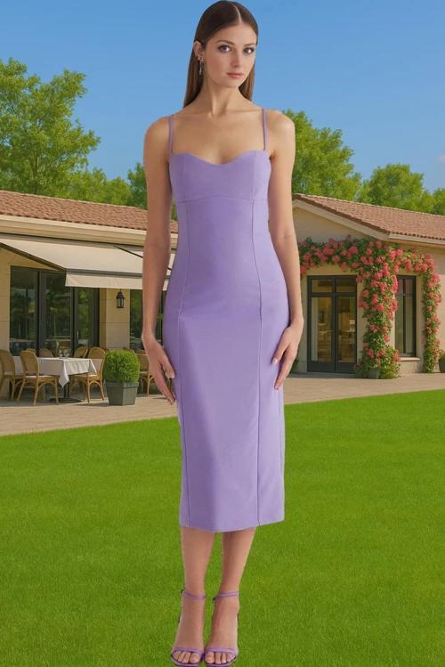 Şık Midi Boy Bodycon Abiye Elbise Dokuma Kumaştan Mezuniyet İçin Premium Kalite Özenle Seçilmiş