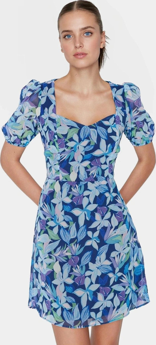 Şifon Mini Elbise Çiçek Desenli A Line Yazlık Kısa Kollu Yüksek Kalite Rahat Ve Şık Modern Stil