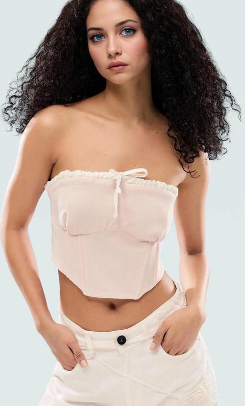Straplez Crop Bluz Bağlama Detayli Dokuma Polyester Yazlık Kaliteli İşçilik Dayanıklı Malzeme