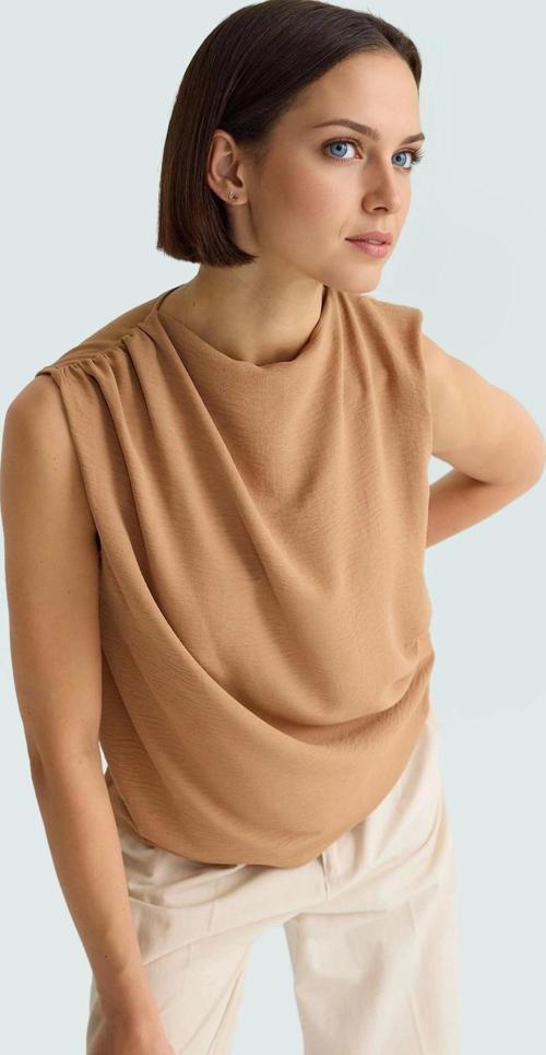 Şık Bisiklet Yaka Kolsuz Bluz %100 Polyester Yazlık Günlük Zarifane Tasarım Görünüm