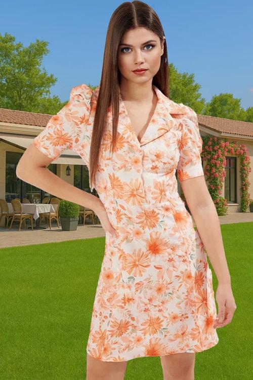 Çiçekli A Kesim Mini Elbise Polyester Karışımlı Yazlık Zarifane Tasarım Rahat Kullanım Özel Tasarım