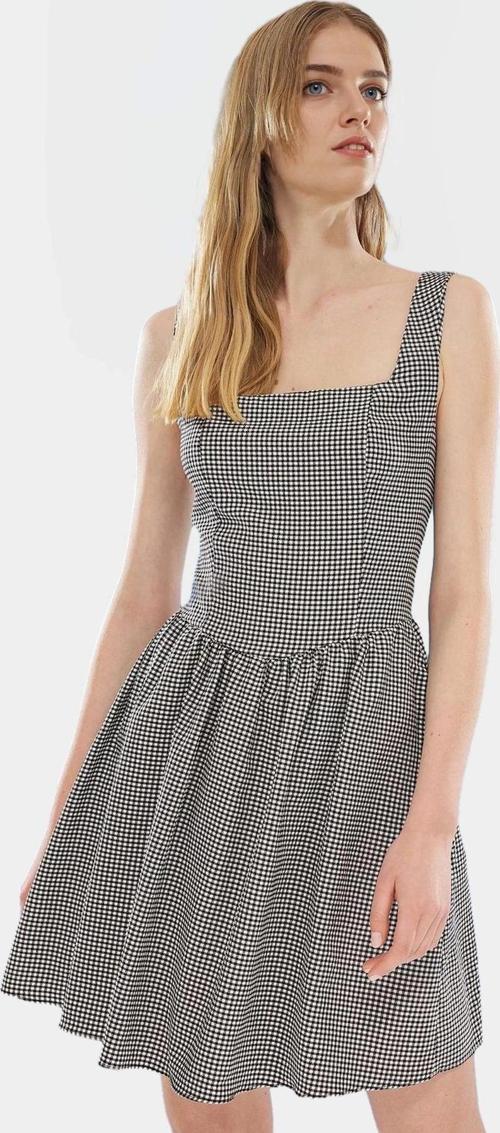 Kare Yaka Mini Ekose Elbise 95% Polyester Rahat Günlük Yazlık Premium Kalite Özenle Seçilmiş