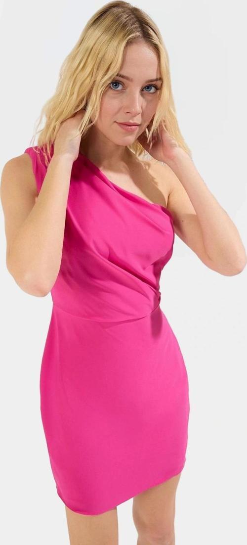 Tek Omuz Bodycon Mini Elbise Polyester Dokuma Mat Saten Yazlık Premium Kalite Şık Görünüm