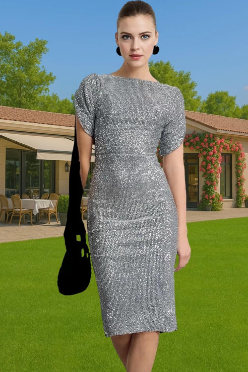 Parıltılı Örme Abiye Elbise Bodycon Kalıp Polyester Karışımlı Yazlık Uzun Ömürlü Seçkin Malzeme