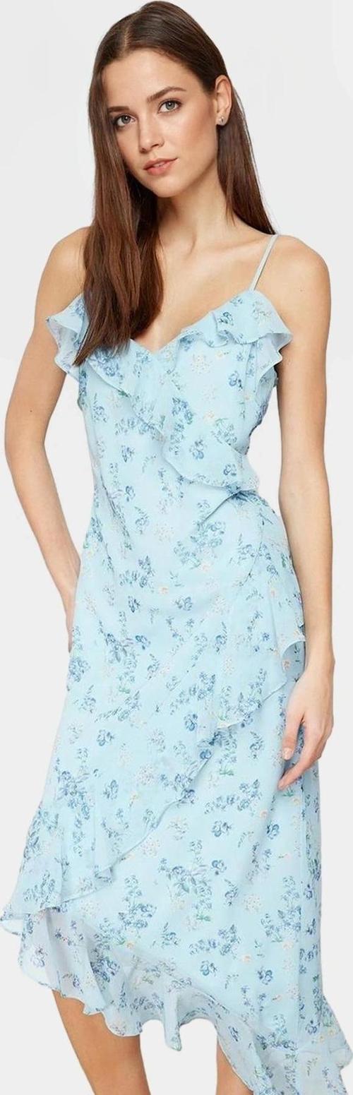 Çiçekli Desenli Şifon Maxi Elbise A Kesim V Yaka Yazlık Şık Görünüm Özenle Seçilmiş