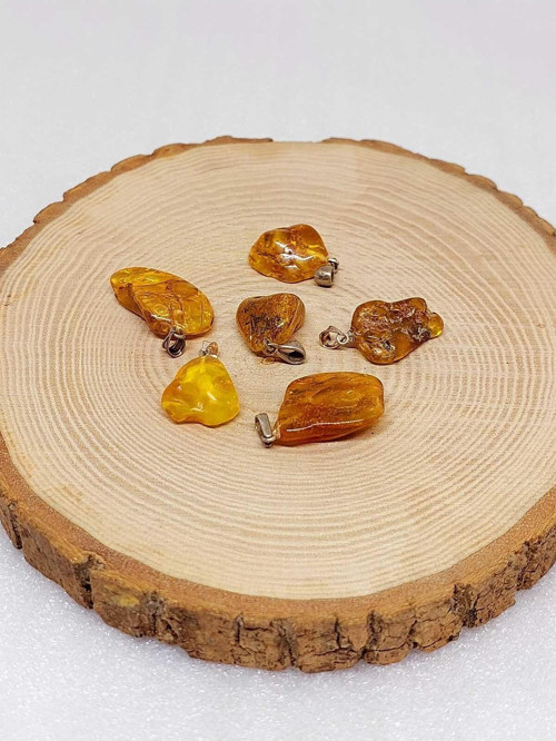 Kehribar Taşı 925 Ayar Gümüş Aparatlı Kolye Ucu (Açık Renkli)