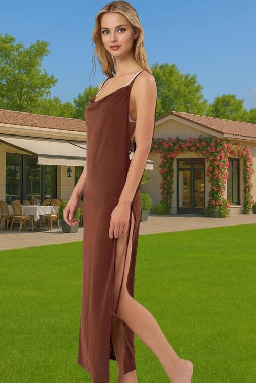 Kadın Maxi Örme Plaj Elbise Yandan Bağlamalı Derin Yırtmaçlı Yazlık Premium Kalite Dayanıklı Malzeme