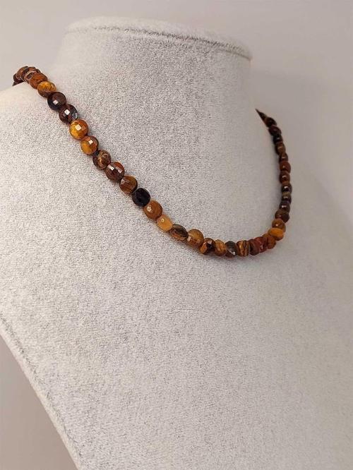 Kaplan Gözü Taşı YASSI Faset Kesim Kolye 6x4mm (Sabit Klipsli)