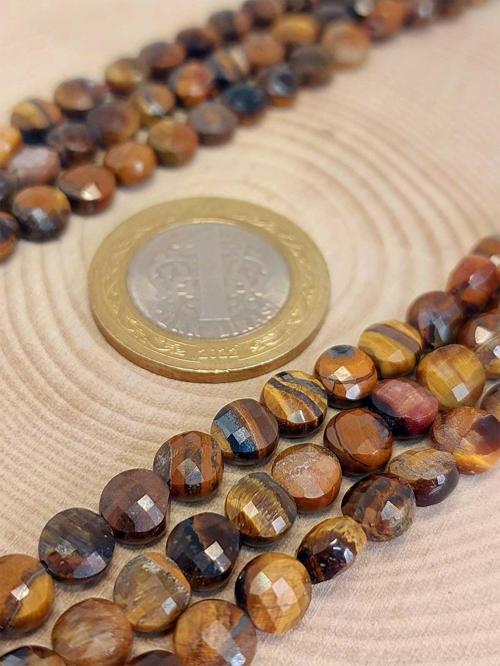 Kaplan Gözü Taşı YASSI Faset Kesim YARIM Dizi 6x4mm (18cm uzunluğundadır)