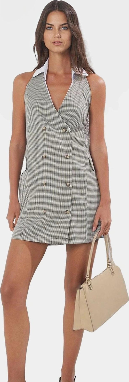 Yazlık Ekose Mini Ceket Elbise %Polyester Dokuma Kumaş Özenle Seçilmiş Premium Kalite