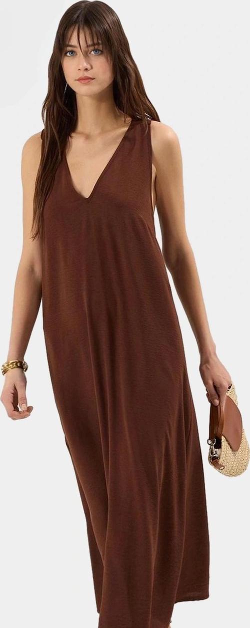 Maxi Elbise Düz Kesim V Yaka Yazlık Günlük Polyester Dokuma Yüksek Kalite Mükemmel Uyum
