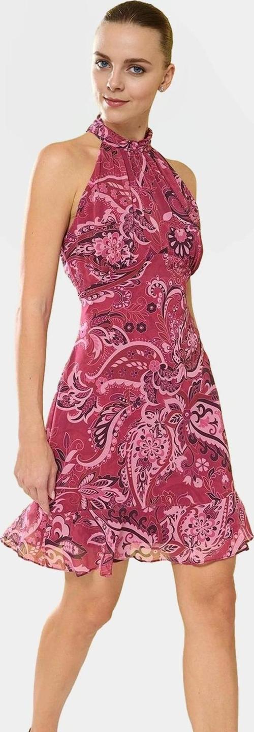 Şifon Mini Elbise Çiçek Desenli Halter Yaka Yazlık Astarlı Premium Kalite Zarifane Tasarım