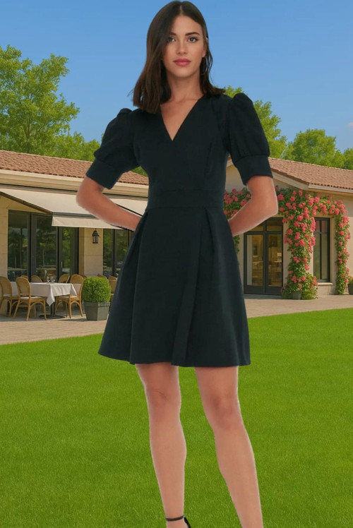Kadın Mini Elbise Belden Açılan Pili Detaylı Polyester Yazlık Rahat Ve Şık Profesyonel Görünüm