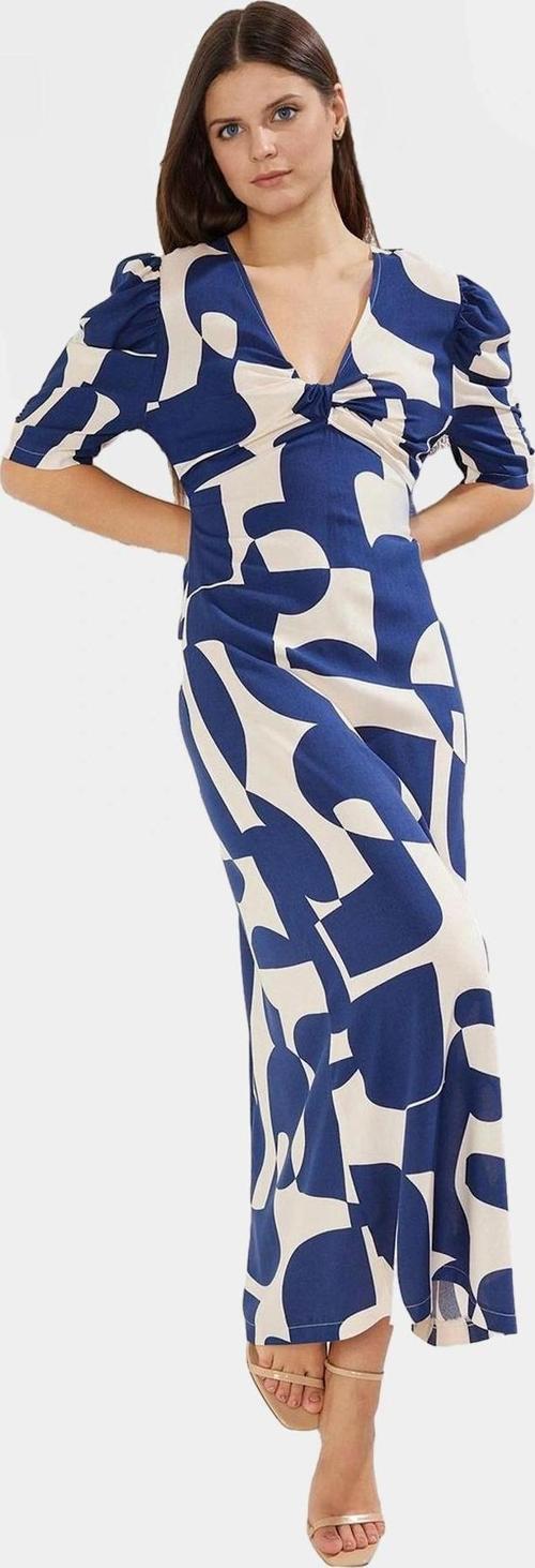 Şık Geometrik Desenli Midi Viskon Elbise Rahat Yazlık Günlük Stil Özenle Seçilmiş Yüksek Kalite