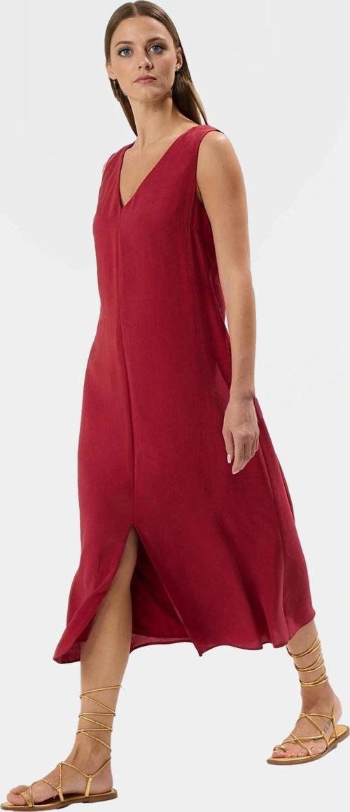 Şık Midi Boy V Yaka Düz Kesim Polyester Elbise Günlük Stil Uzun Ömürlü Kaliteli İşçilik