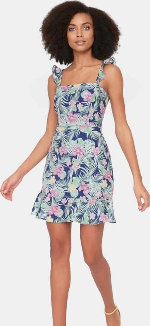 Çiçekli Mini A Line Elbise Moss Krep Dokuma Polyester Yazlık Şık Rahat Ve Dayanıklı Malzeme
