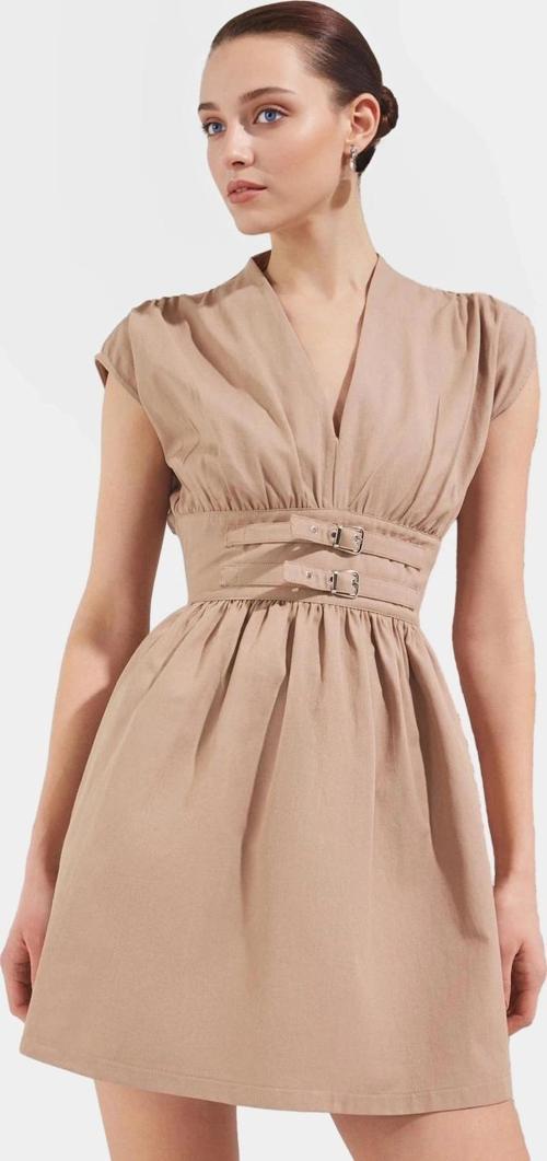 Yazlık Kemerli Mini Elbise Pamuklu Gabardin Kumaş A Kesim Günlük Şık Yüksek Kalite Görünüm