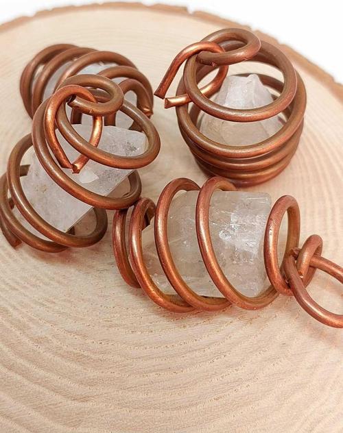 Kristal Kuvars Taşı Ham Parça Bakır Spiral Otantik Kolye Ucu