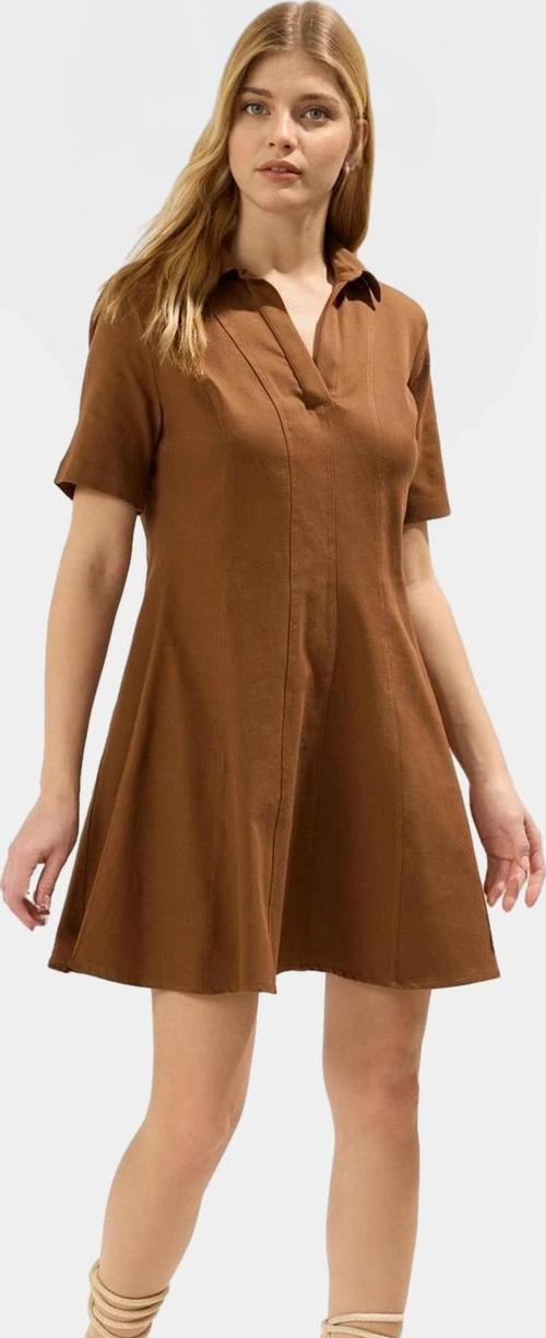 Gabardin Kumaş Mini Elbise Belden Açılan Dikiş Detayı Günlük Stil Premium Kalite