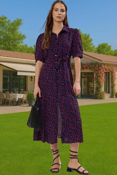 Kadın Midi Boy Gömlek Elbise Animal Desenli Viskoz Kumaş Günlük Stil Modern Stil