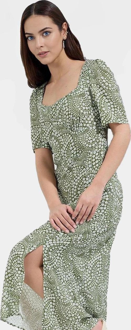 Şık Puantiyeli Midi Elbise Viskoz Kumaş A Line Günlük Seçkin Malzeme Özel Tasarım Uzun Ömürlü