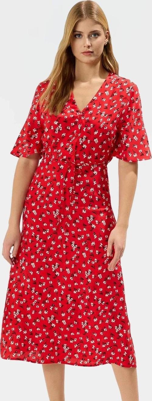 A line Kısa Kollu Çiçek Desenli Viskoz Midi Elbise Kaliteli İşçilik Yüksek Kalite Zarifane Tasarım