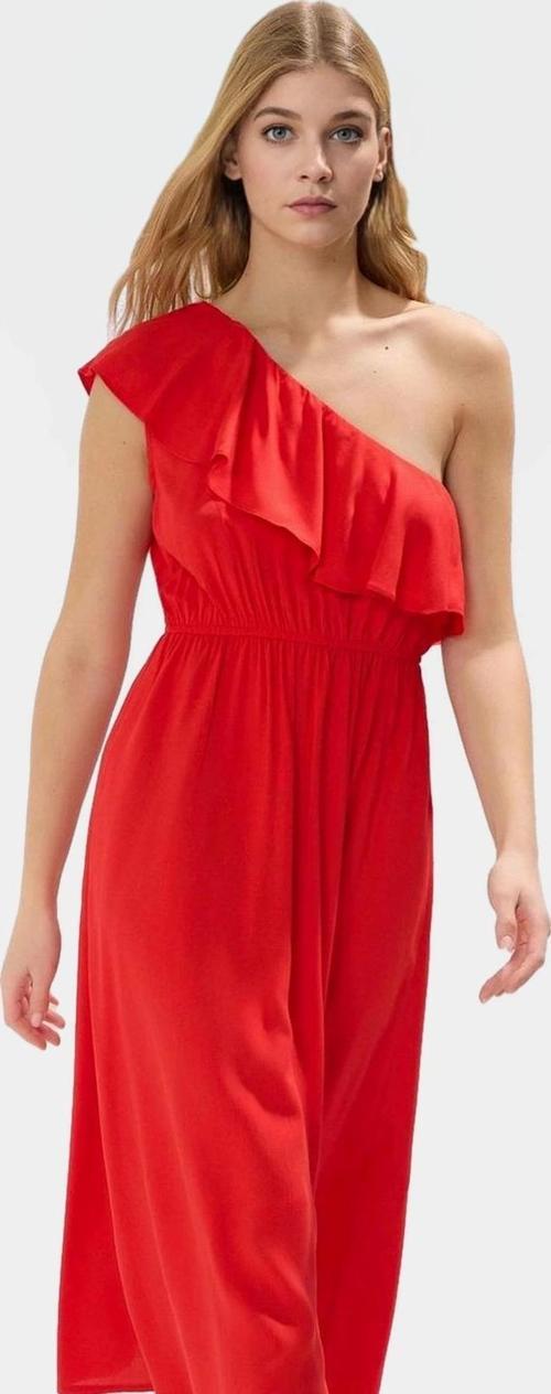 Yazlık Çiçekli Midi Elbise Asimetrik Yaka Viskoz Kumaş Günlük Şık Özel Tasarım