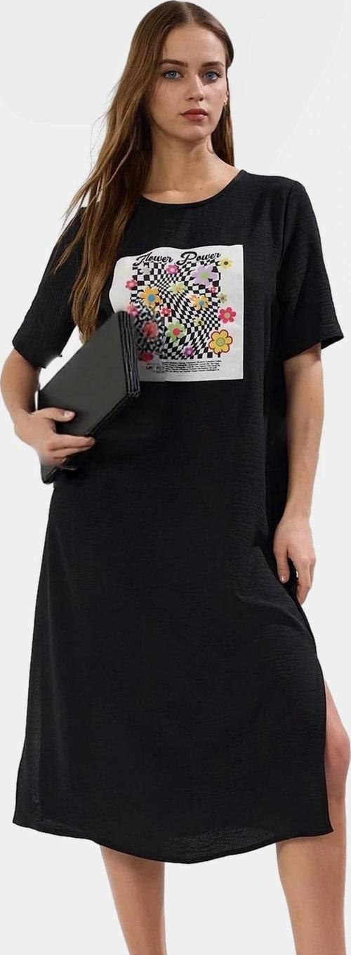 Kadın Midi Boy Shift Elbise Polyester Kumaş Günlük Kullanım Düz Desen Rahat Şık Görünüm