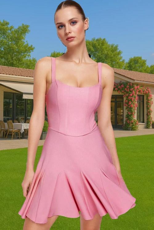 A Kesim Mini Abiye Elbise Polyester Karışımlı Yazlık Mezuniyet Elbisesi Konforlu Kesim Trend Tasarım