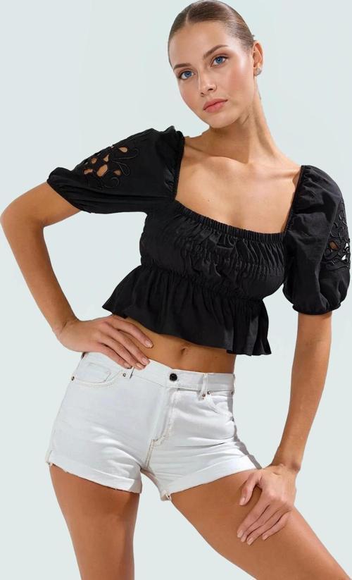 Yazlık Nakışlı Fitted Plaj Bluz Terrycotton Kumaş Premium Kalite Trend Tasarım Yüksek