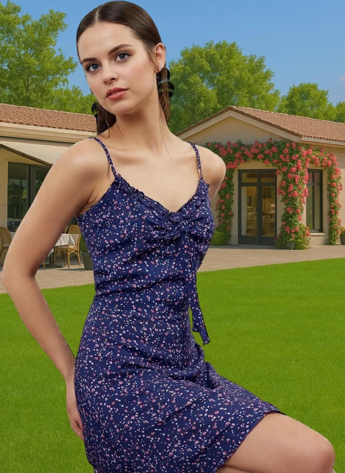 Çiçek Desenli A Kesim Mini Elbise Viskoz Yazlık Günlük Elbise Rahat Kullanım Modern Stil