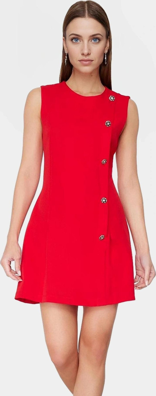 A line Kısa Kolsuz Mini Elbise Dokuma Polyester Finike Kumaş Rahat Kullanım