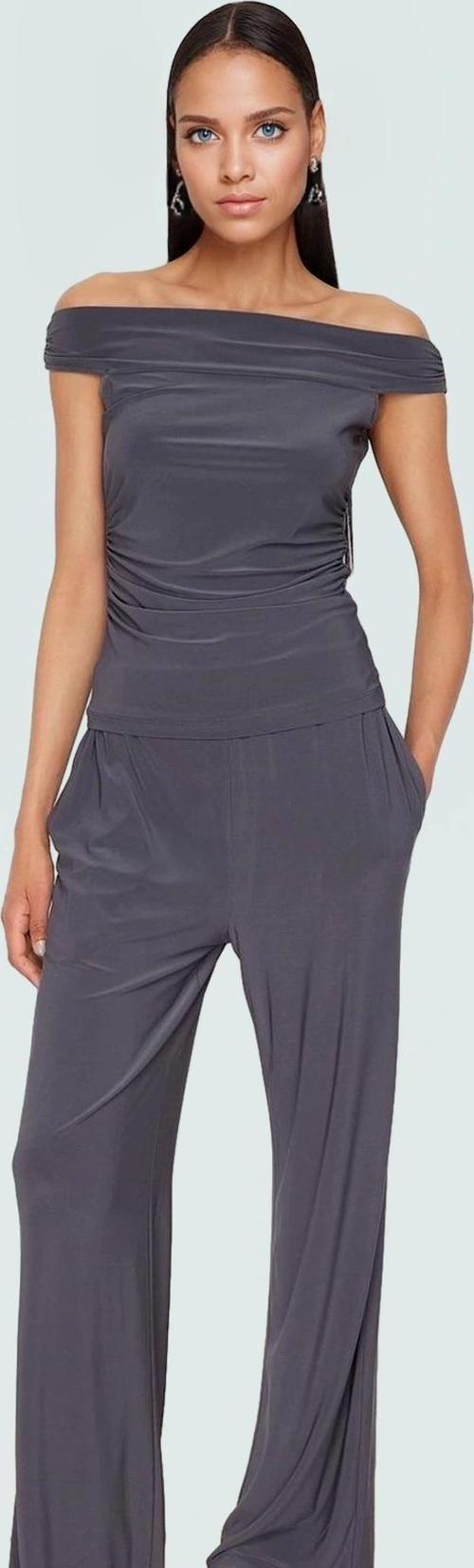 Şık Carmen Yaka Örme Bluz Pantolon Takım Rahat Günlük Stil Profesyonel Görünüm Dayanıklı Malzeme